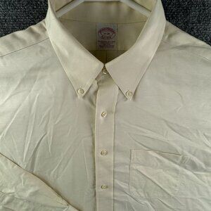Brooks Brothers Button Up Shirt Men Long Sleeve Supima Yellow 17 35 Traditional